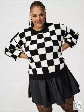 torrid Black & White Checkerboard Crewneck Sweater